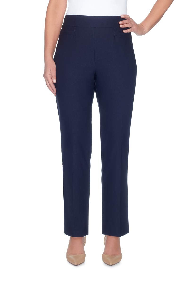Alfred Dunner Womens Classic Allure Fit Proportioned Pant with Elastic Comfort Waistband Navy Size 10 - Image 1